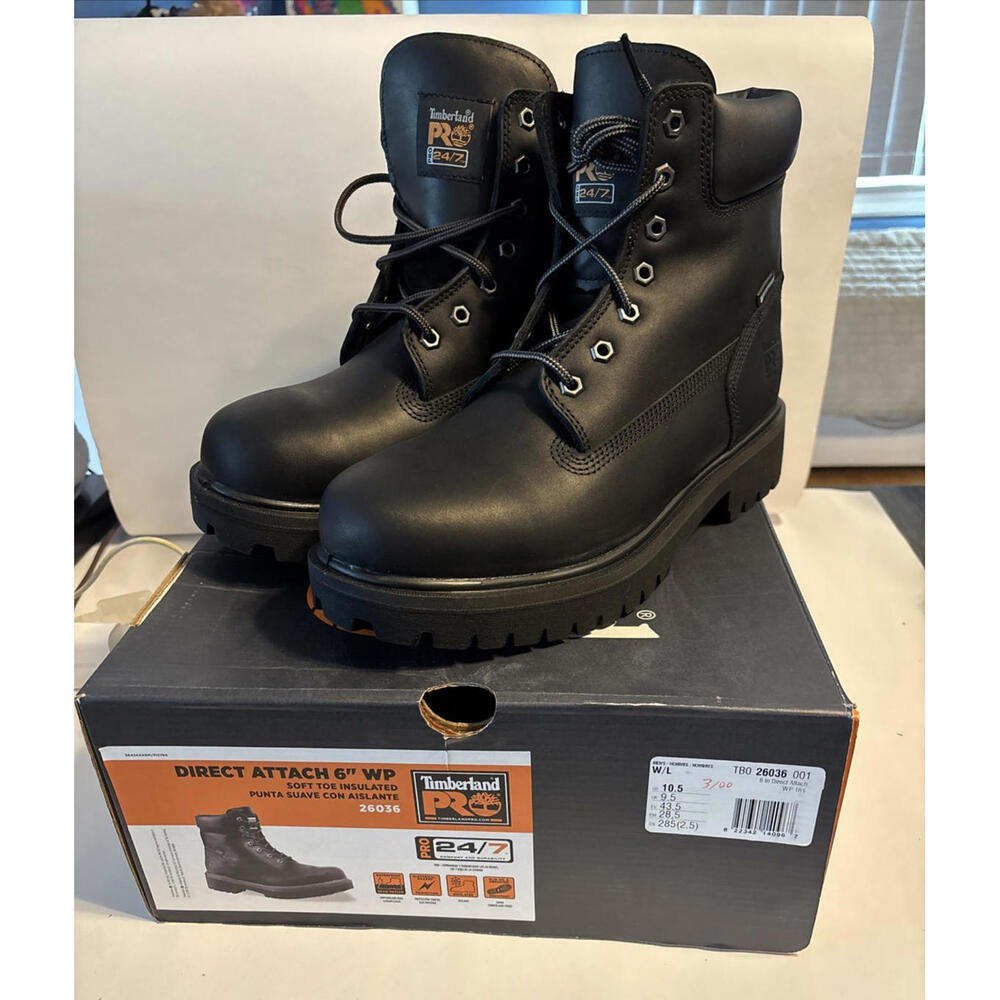 Timberland Direct Attach 6" Boots Mens Size 10.5 W/L Model 26036 NWT w Box Black